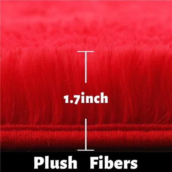 Red Rug for Bedroom,4'X6',Fluffy Shag Rug for Living Room,Furry Carpet for Kids - Picture 2 of 6